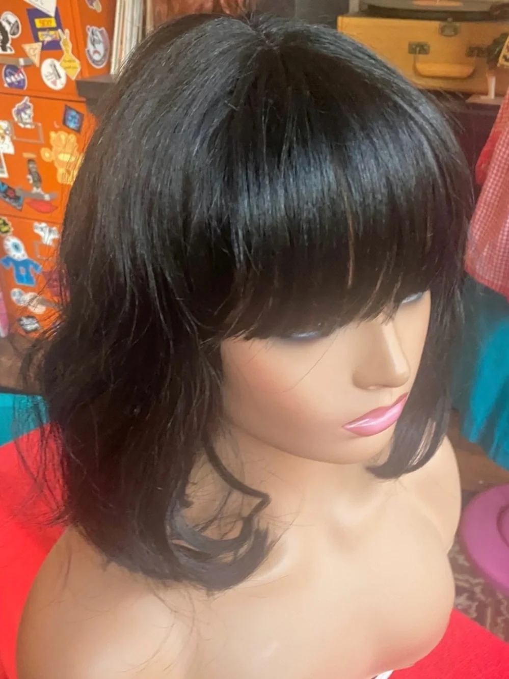 Realistic black bob with lace part
